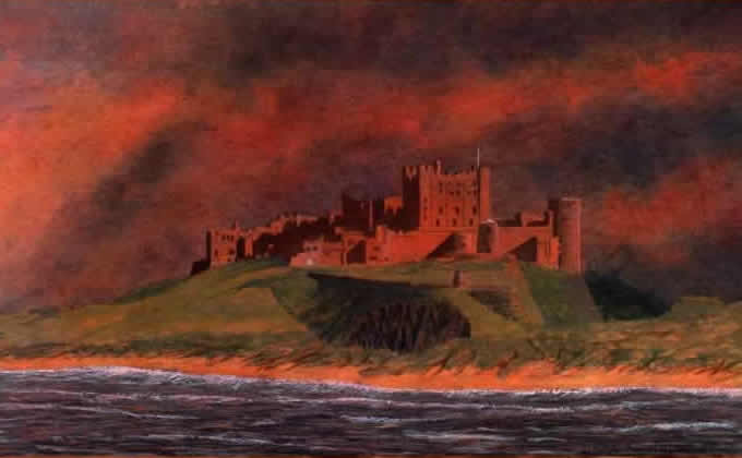 STORMY SUNSEY, BAMBURGH CASTLE, NORTUMBERLAND painted by DAVID APPLEYARD